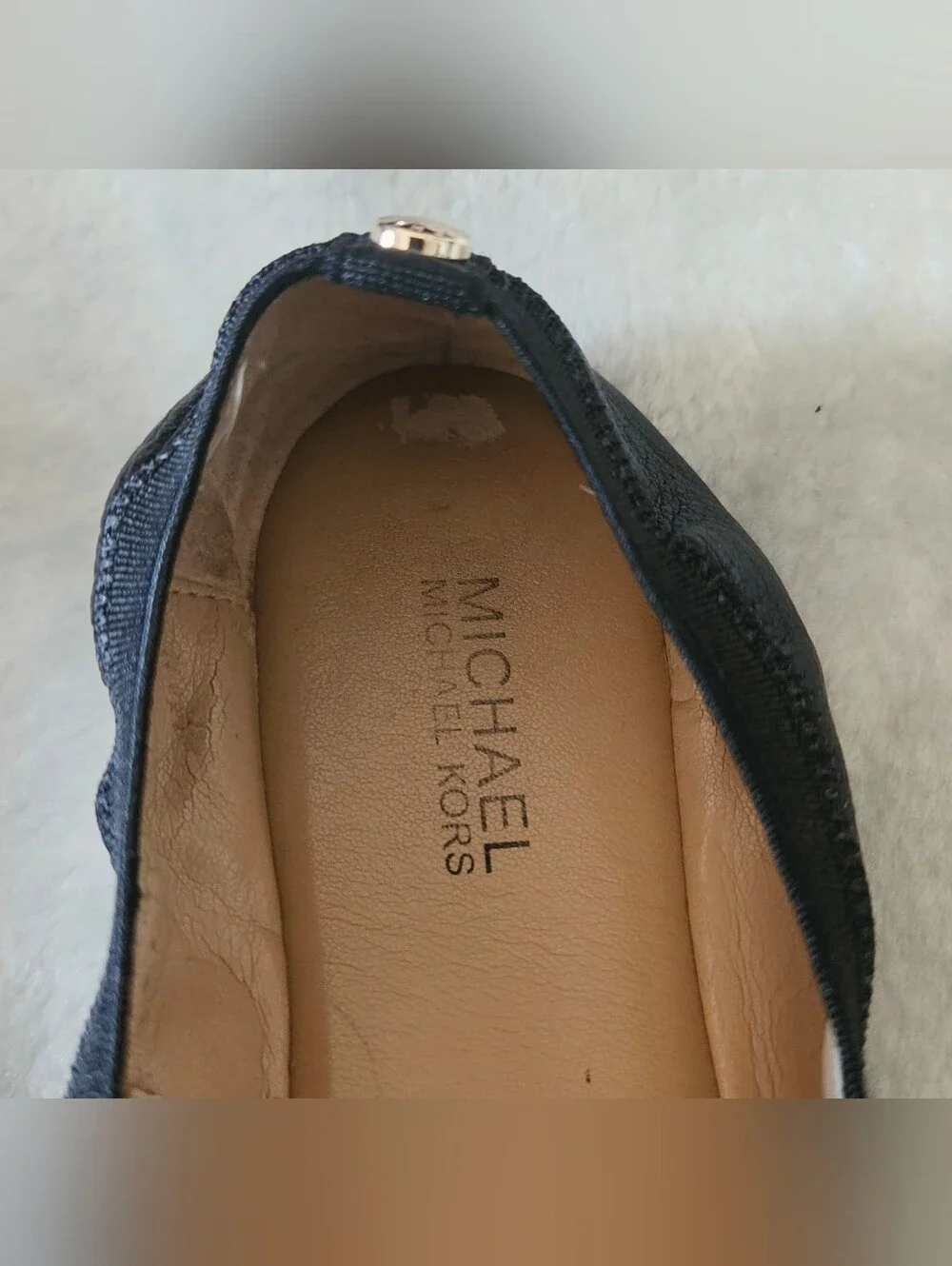Michael Kors Black Patent & Leather Ballet Flats with Gold MK Medallion